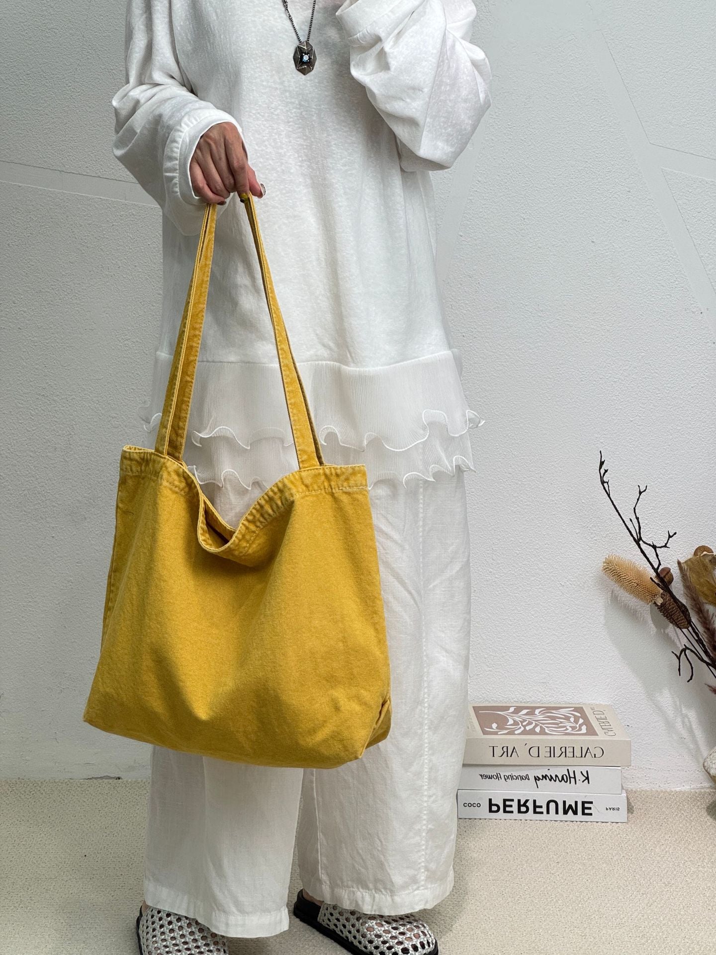 Large Capacity Washed Canvas Versatile Commuter Tote Bags