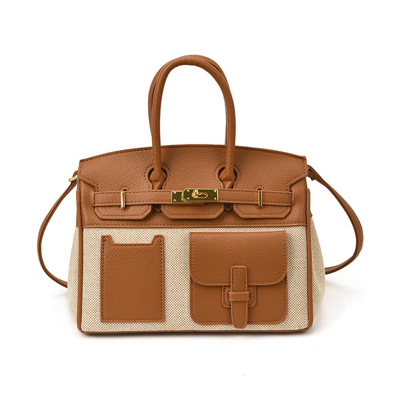 Platinum Canvas Stitching Leather Large Capacity Portable Women's Messenger Bag
