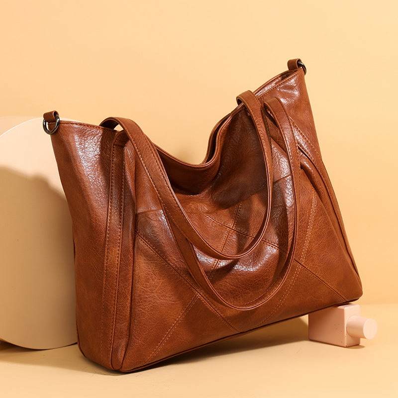 Women's Cowhide Large Diamond Plaid Commuter Fashion Quilted Tote Bags