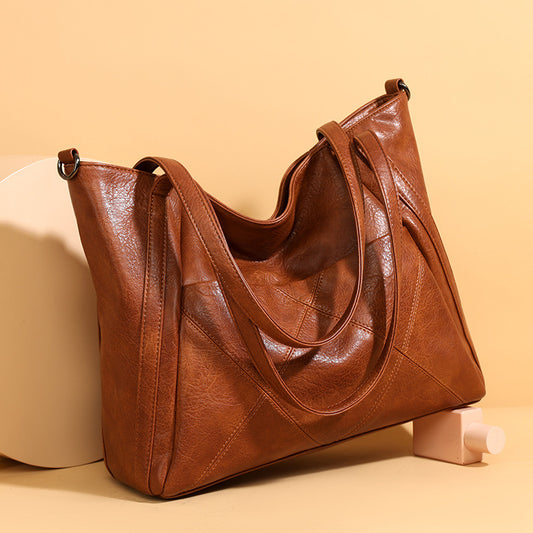 Women's Cowhide Large Diamond Plaid Commuter Fashion Quilted Tote Bags