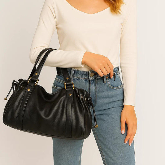 Women's Retro Soft Leather Pleated Large Capacity Bags