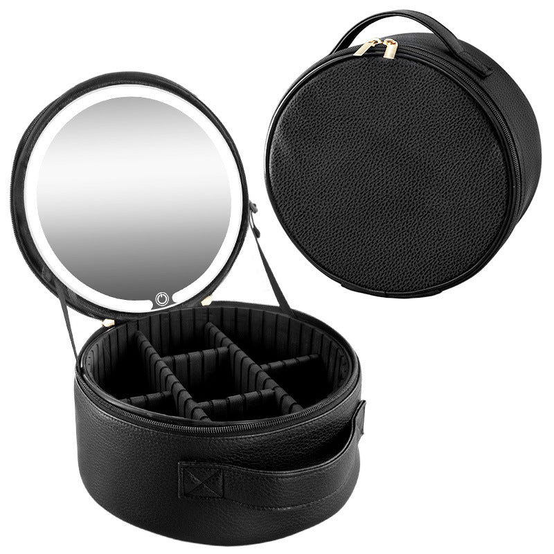 Round Simple Large Capacity With Mirror Makeup Bag