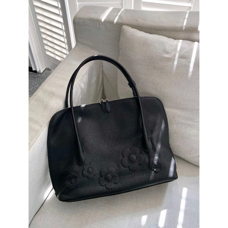 Flower Retro Black Long Commuter Large Capacity Women's Shoulder Bag
