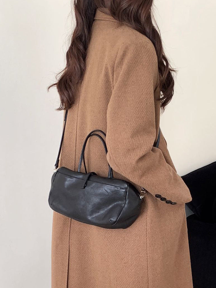 Women's Tanned Soft Sheepskin Bowling Retro Style Genuine Leather Boston Handbags