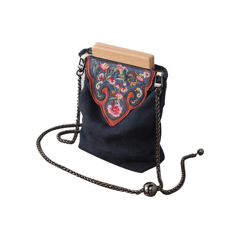 Women's Retro Cotton Linen Embroidered Chinese Style Traditional Elegant Ethnic Mobile Phone Bag
