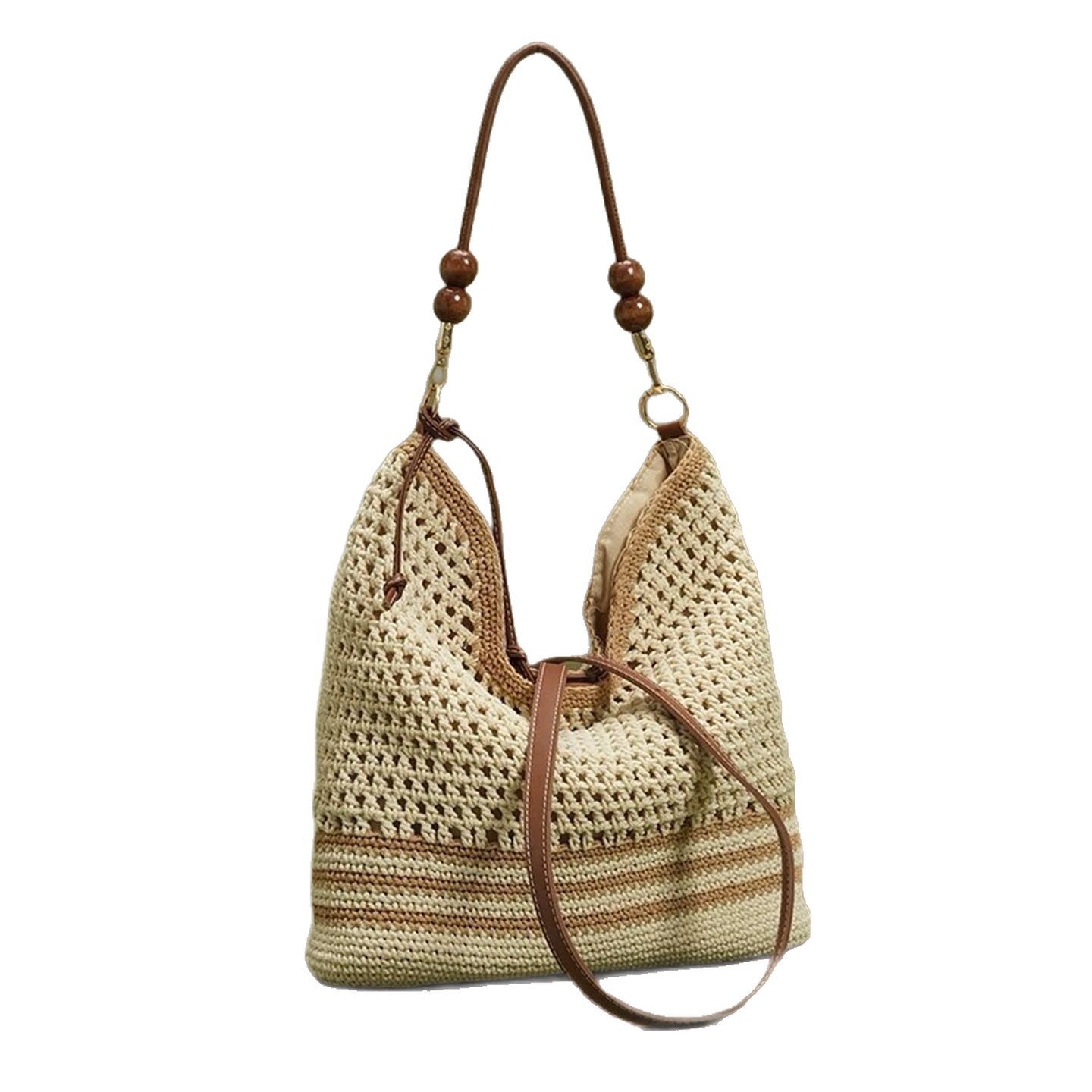 Style Cotton Thread Weaving Hollow Trendy Korean Beaded Straw Woven Women's Shoulder Bag