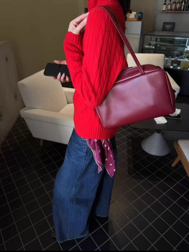 Women's Simple Leather First Layer Cowhide Portable Bags
