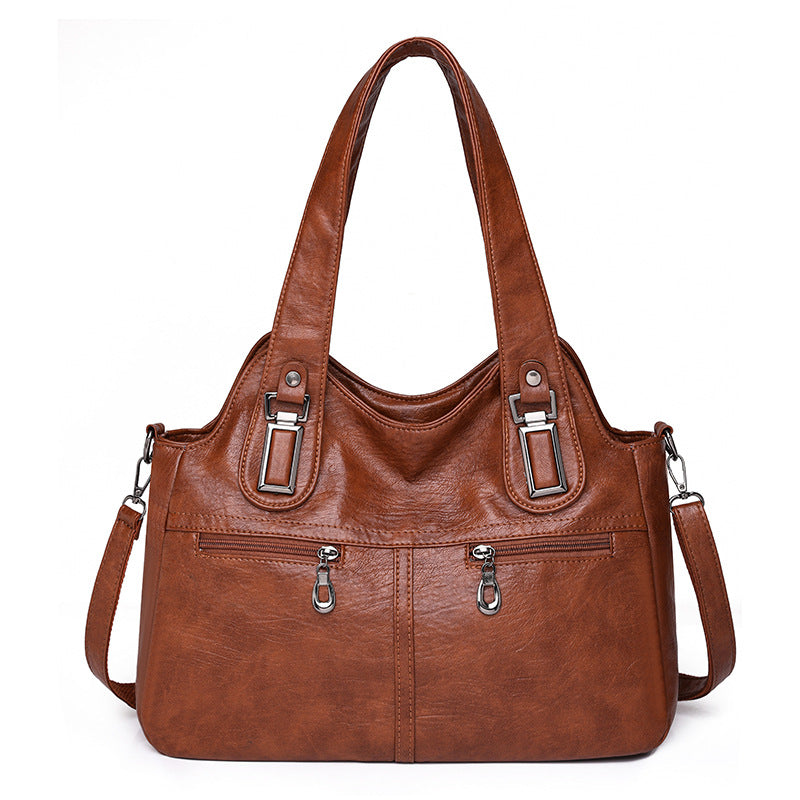 Women's Soft Leather Large Capacity Female Simple Mom Style Handbags