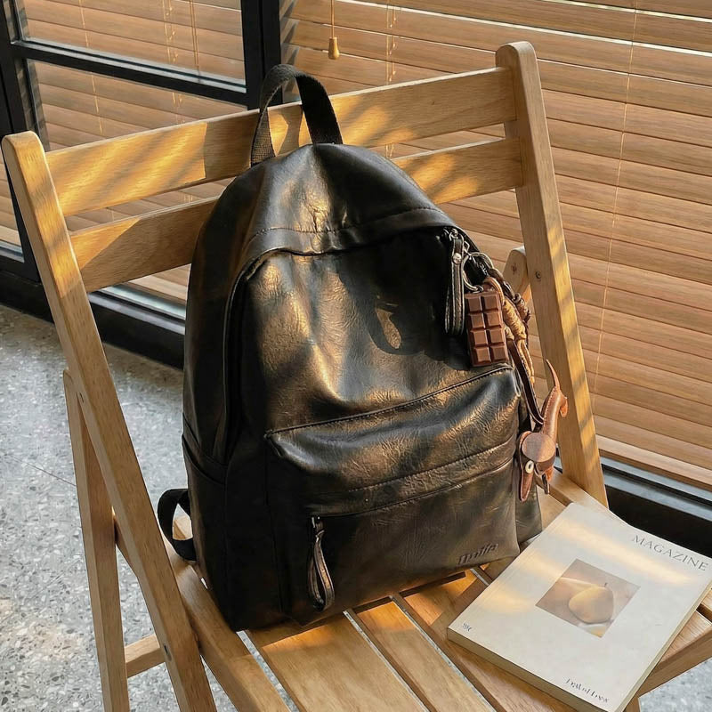 Women's Vintage Fashion Simple Leather Female College Large Capacity Versatile Backpacks