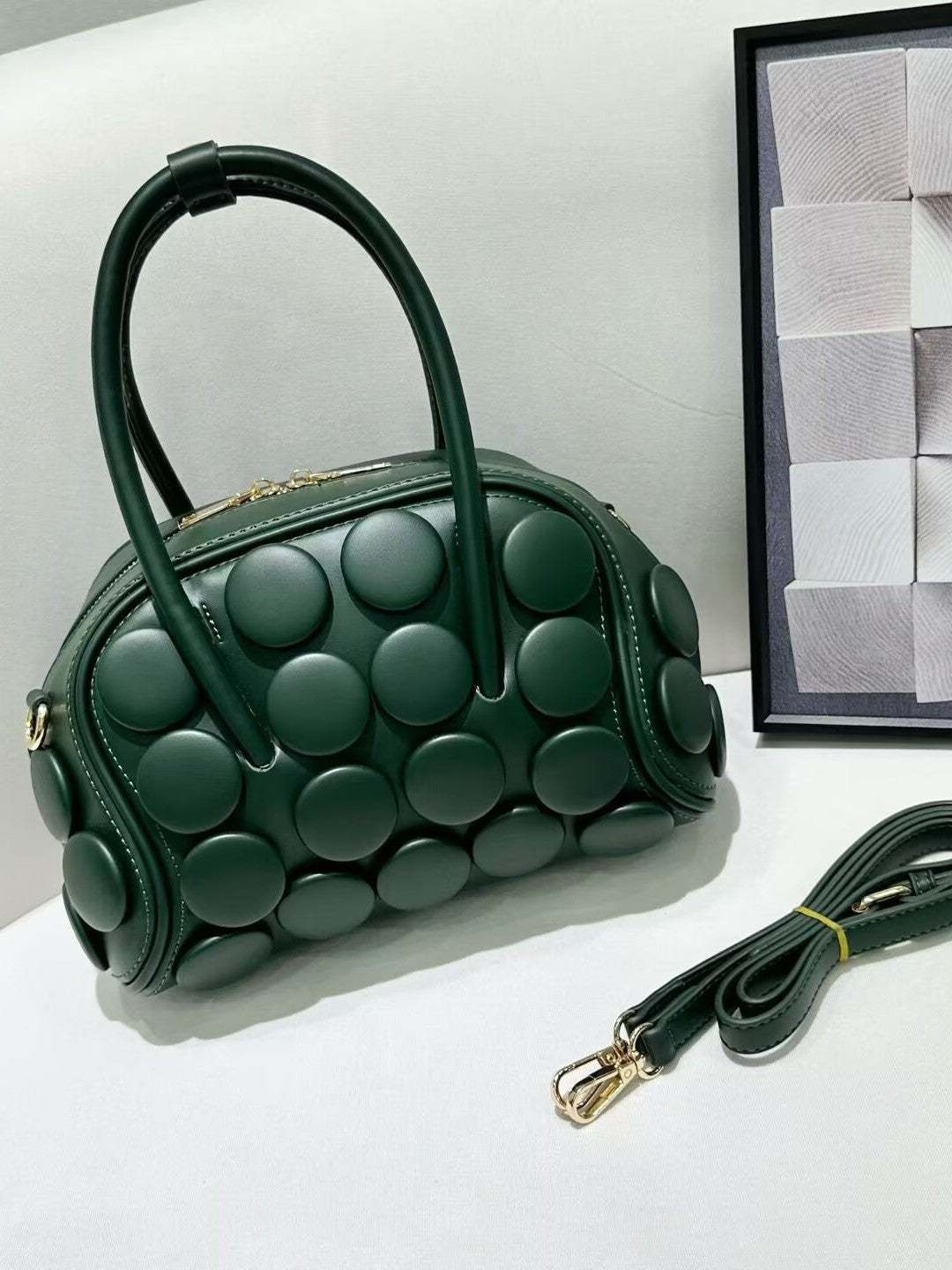 Women's Round Handmade Button Classic Fashion Portable Underarm Bag