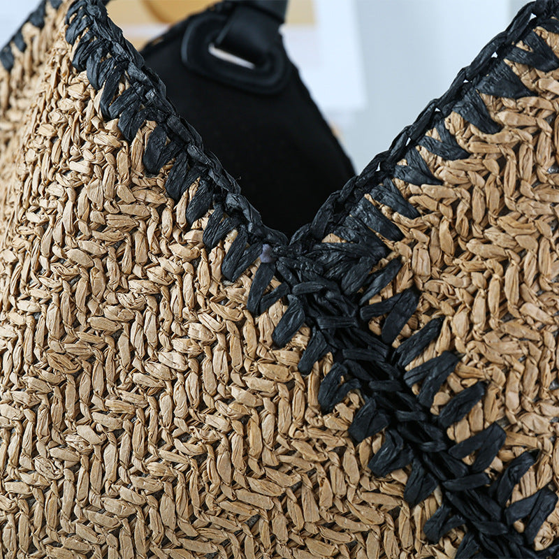 Niche Geometric Straw Fashion Color Contrast Large Capacity Woven Women's Handbag