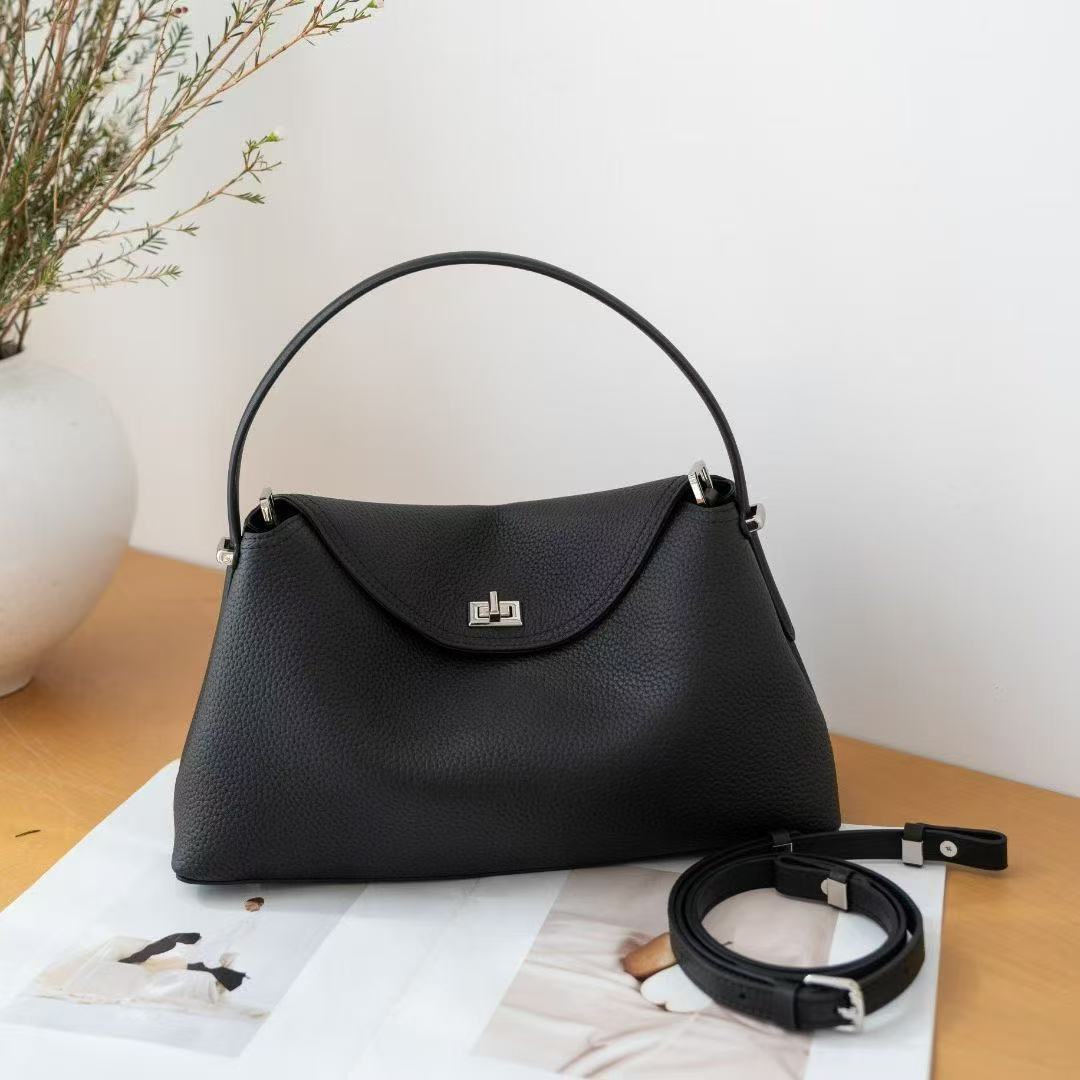 Women's Black Large Capacity High-grade First Layer Handbags