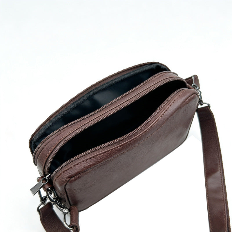 Korean Style Green Retro Fashion Leather Men's Messenger Bag
