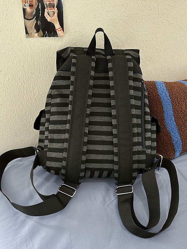Striped Cover Retro Function Large Capacity Backpacks