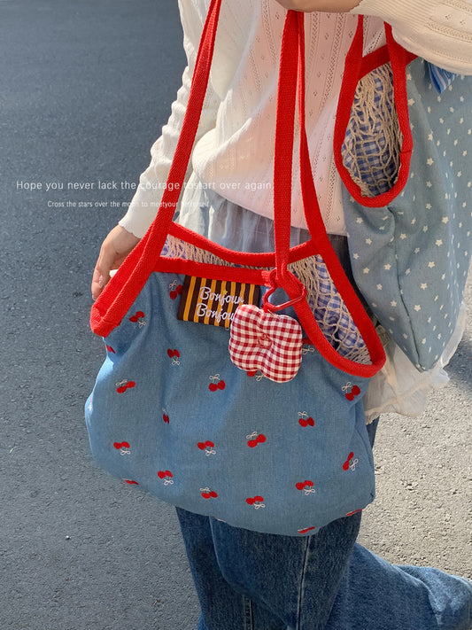 Women's Korean Style Large Capacity Simple Denim Tote Bags