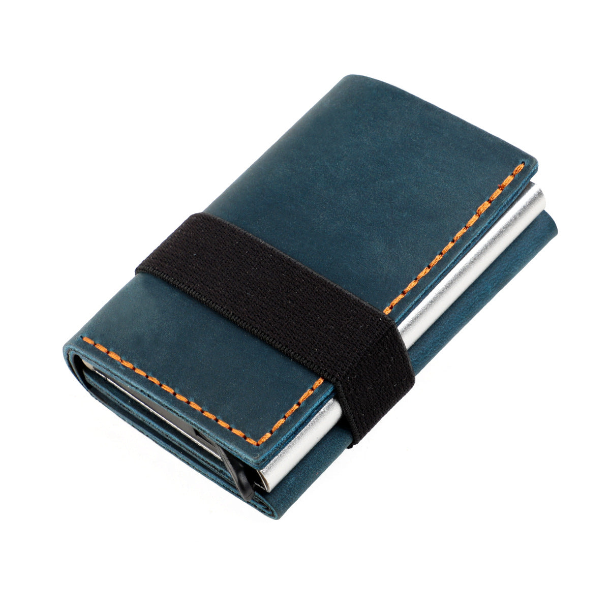 Horse Leather Swiping Aluminum Box Elastic Band Manual Pop-up Cover Handbags