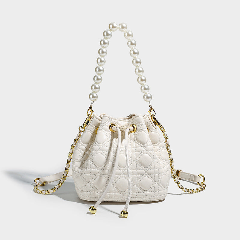 Women's Pearl Chain High Sense Genuine Leather One Cross Bags