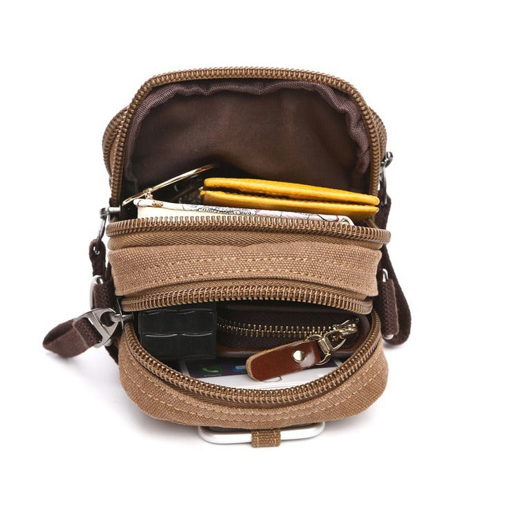 Men's Canvas Vertical Wrist Hanging Mobile Multifunctional Bags