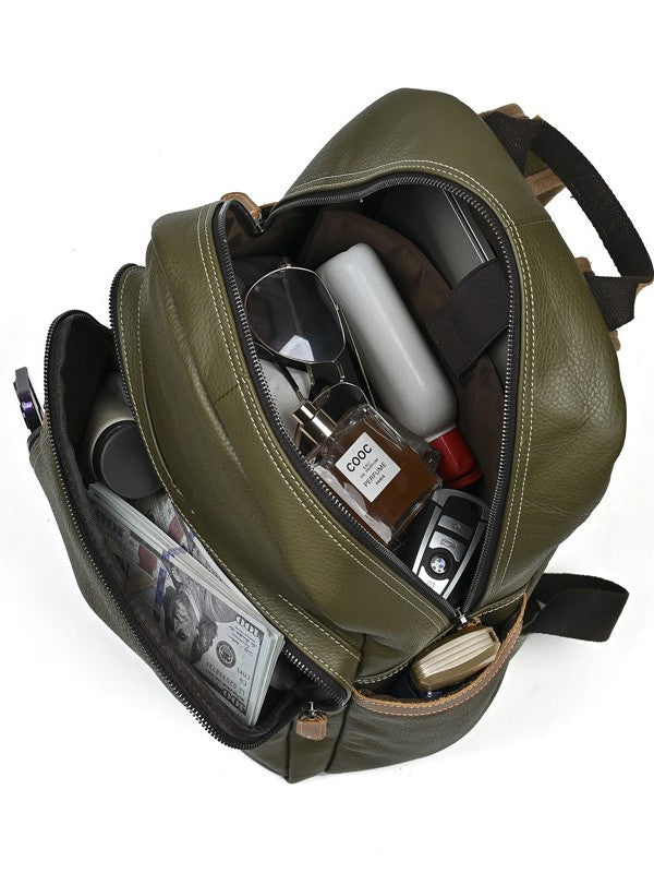Women's & Men's Retro Leather First Layer Cowhide Large Capacity Contrast Backpacks