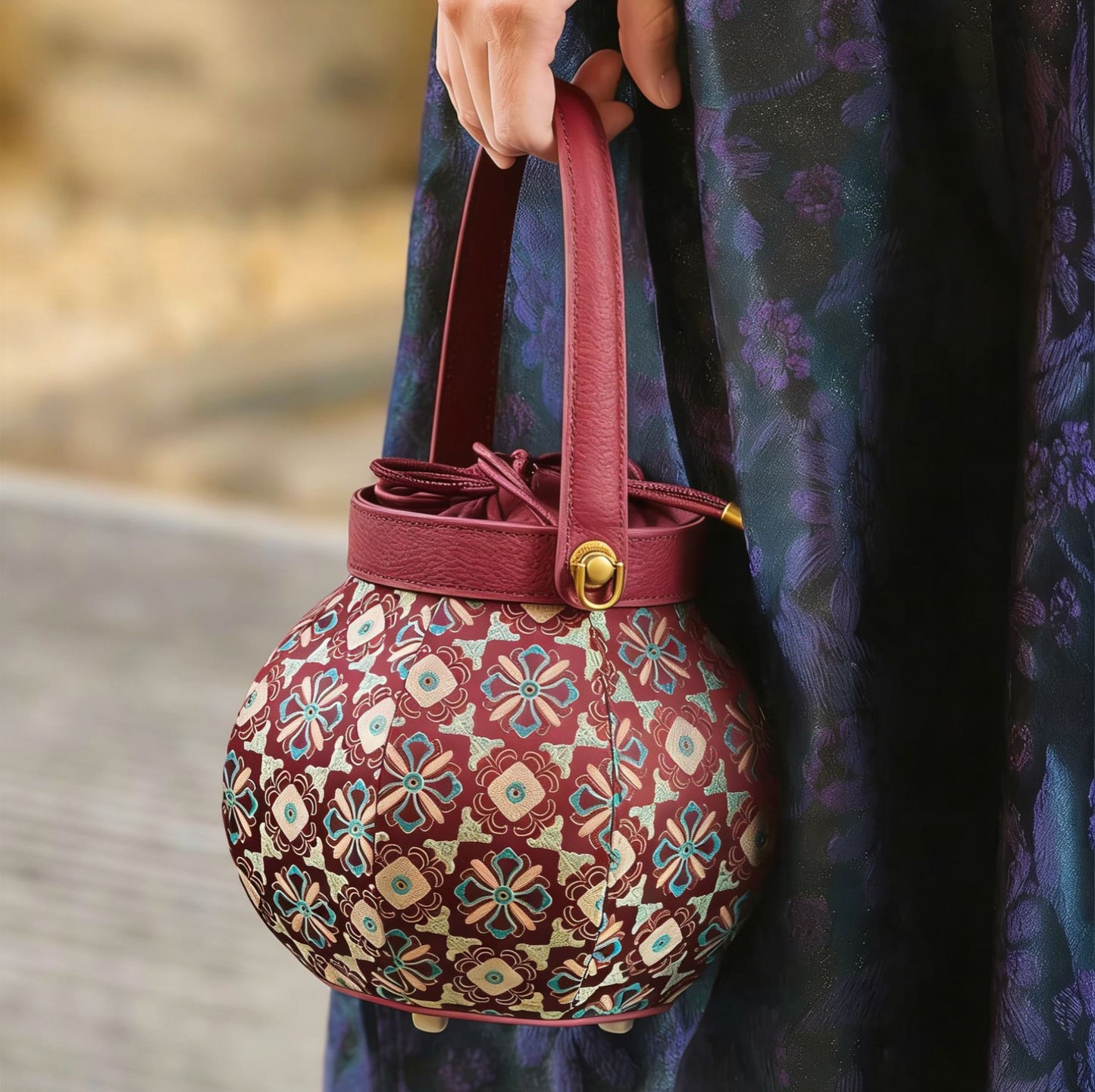National Style Hand Holding Good-looking Old Chinese Fragrant Cloud Yarn Women's Handbag