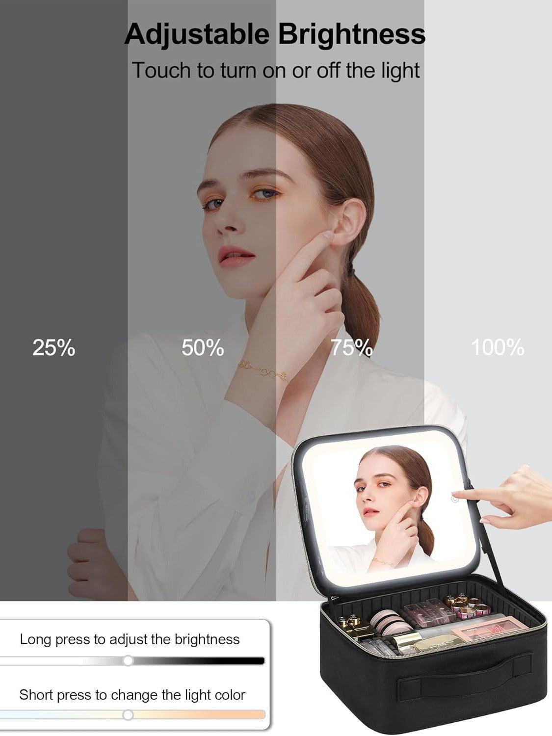 High-grade Large Capacity With Light Mirror Cosmetic Case