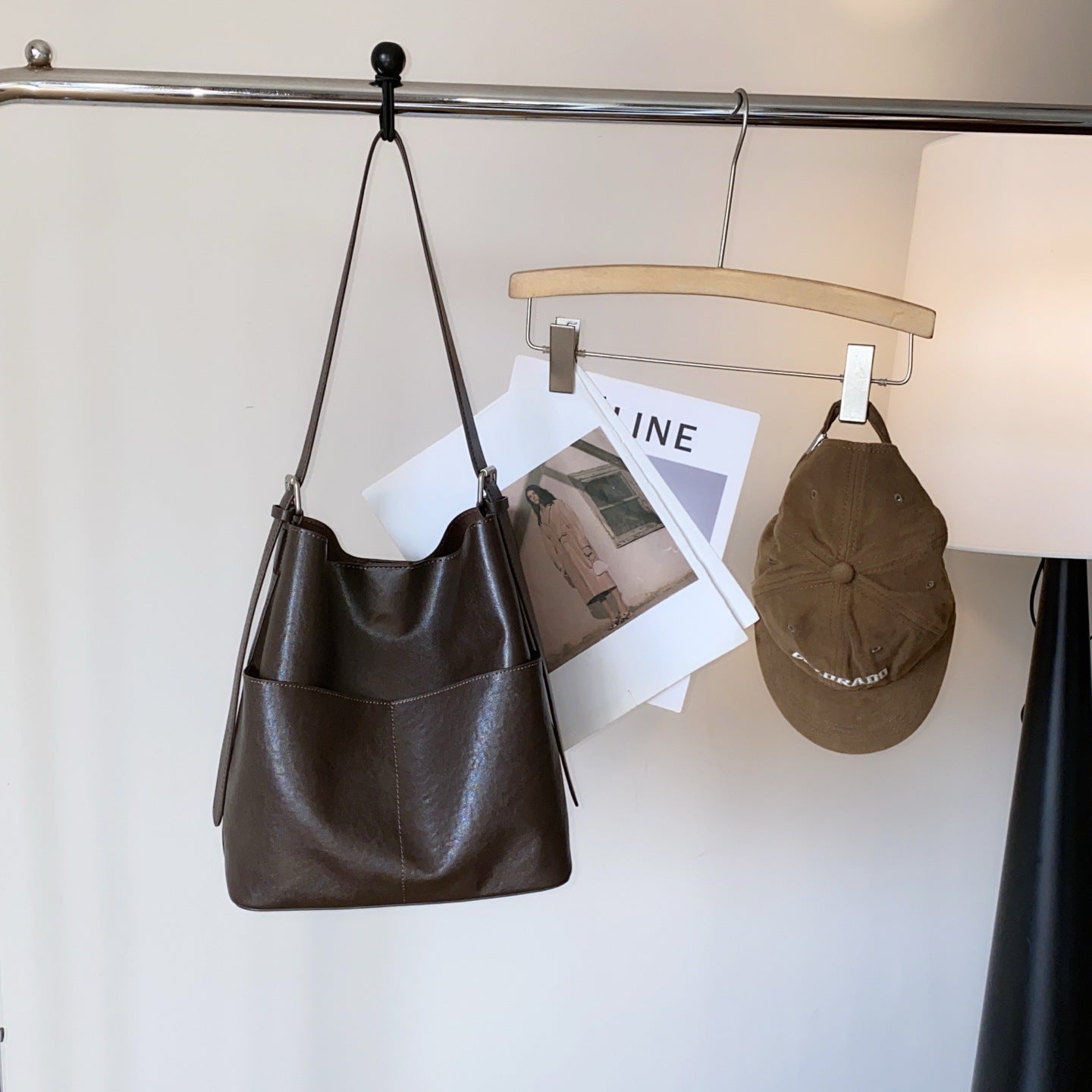Women's Top Layer Cowhide Leather Minority High-grade Design Bucket Bag