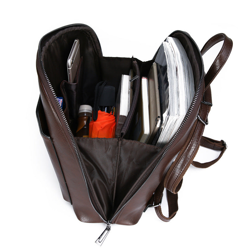 Men's Summer Sandwich Zipper Leather Storage Business Backpack