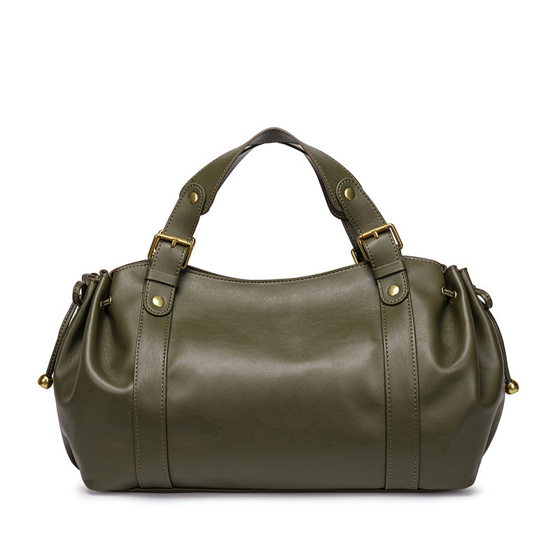 Women's Large Capacity Soft Leather Pleated Retro Commuter Women's Handbag