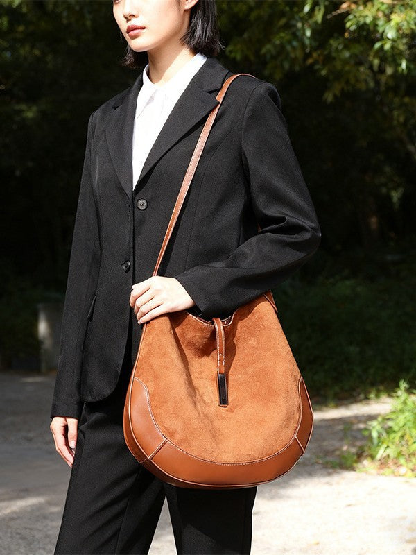 Retro Large Capacity Totes Dumpling Portable Selenodont Suede Women's Messenger Bag