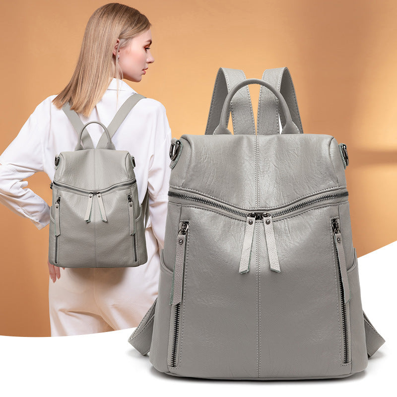 Women's Leather Lightweight Korean Large Capacity Leisure Women's Backpack