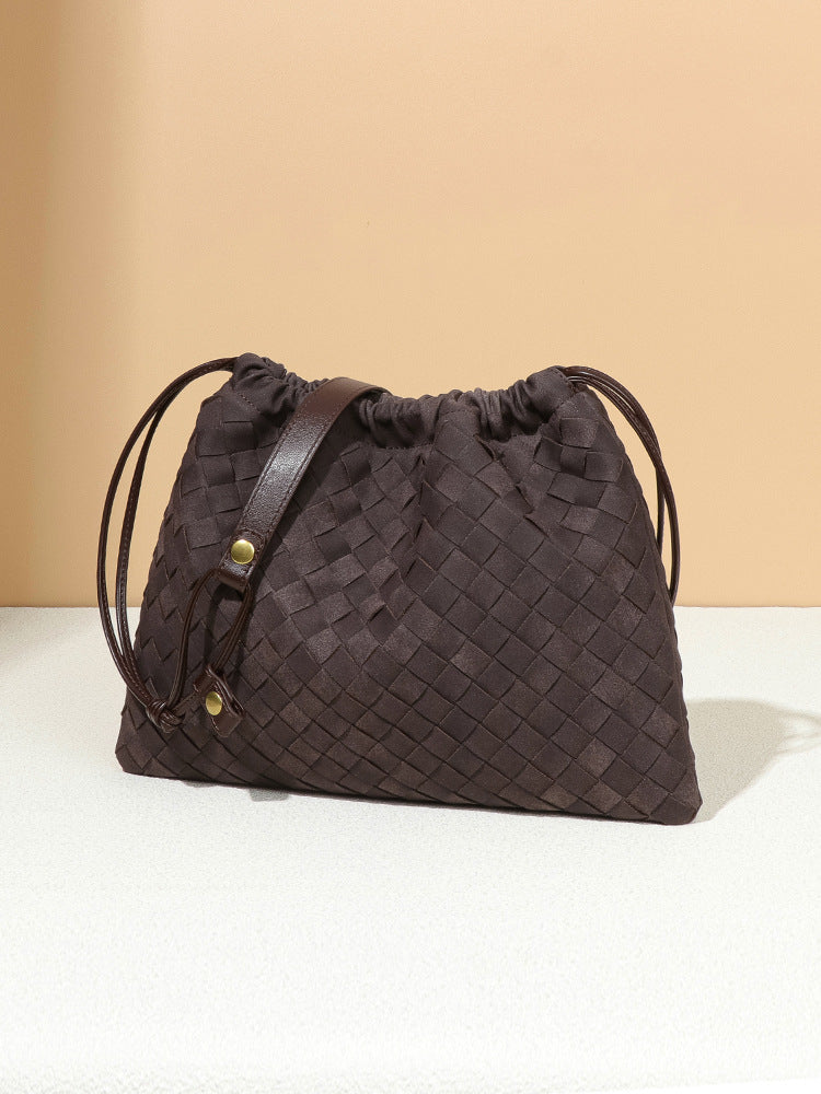 Women's Retro Hand-woven Pleated Drawstring Frosted Cloud Women's Messenger Bag