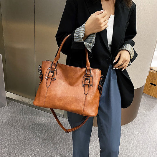 Women's Retro Simple Large Capacity Textured Elegant Light Tote Bag