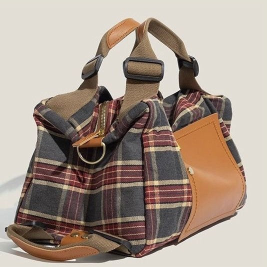 Women's Large Capacity Red Check Pattern Personality College Leisure Backpack