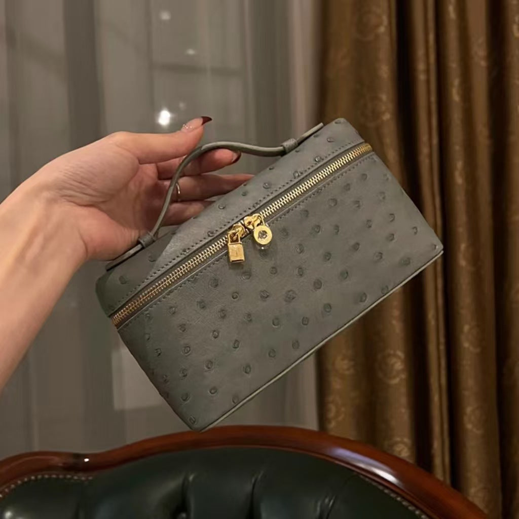 Outside Leather Ostrich Grain Cowhide Lunch Women's Handbag