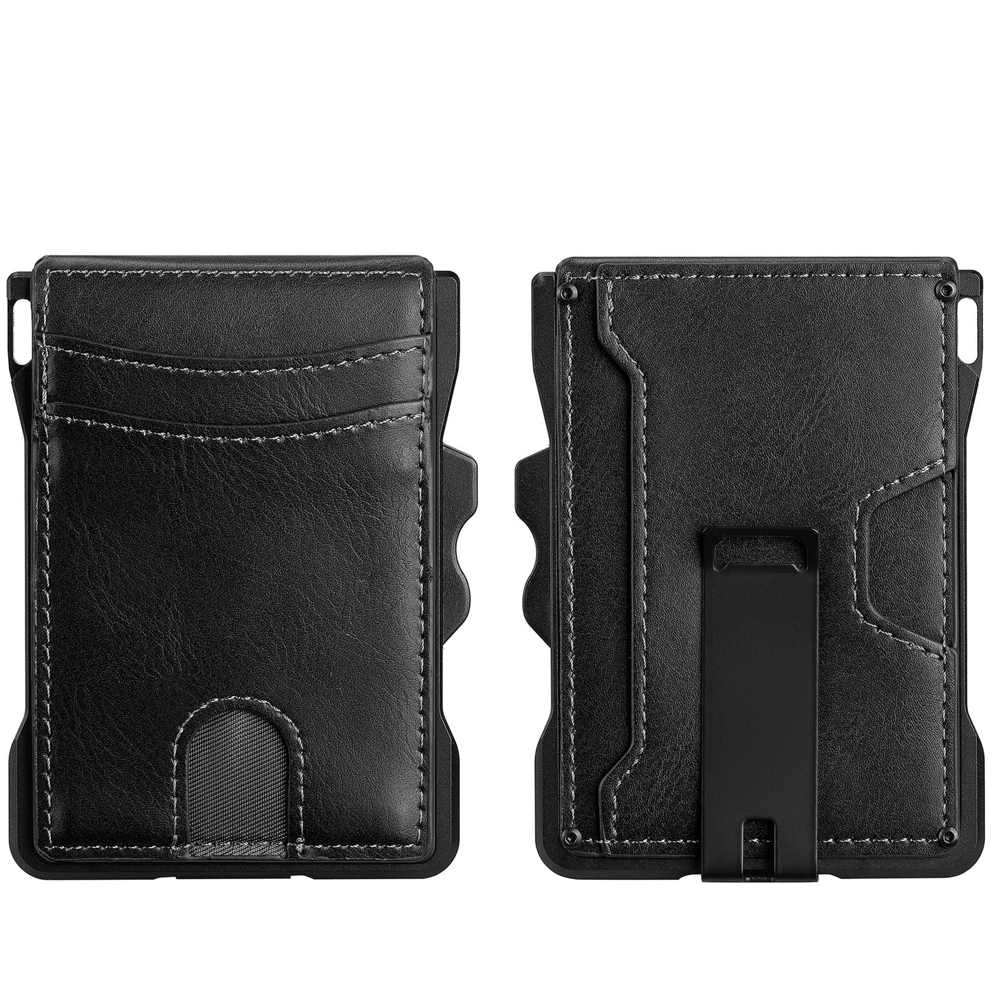 Men's Automatic Metal Advanced Folding Leather Carbon Card Pack Card Sleeve