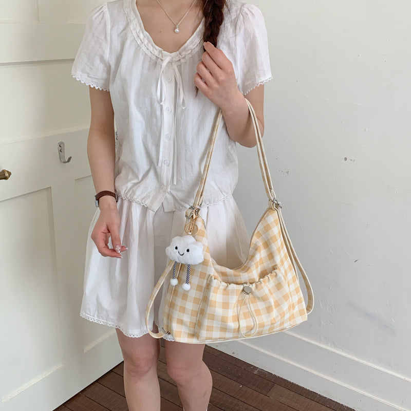 Women's Summer Fresh Plaid Versatile Class Tote Bag