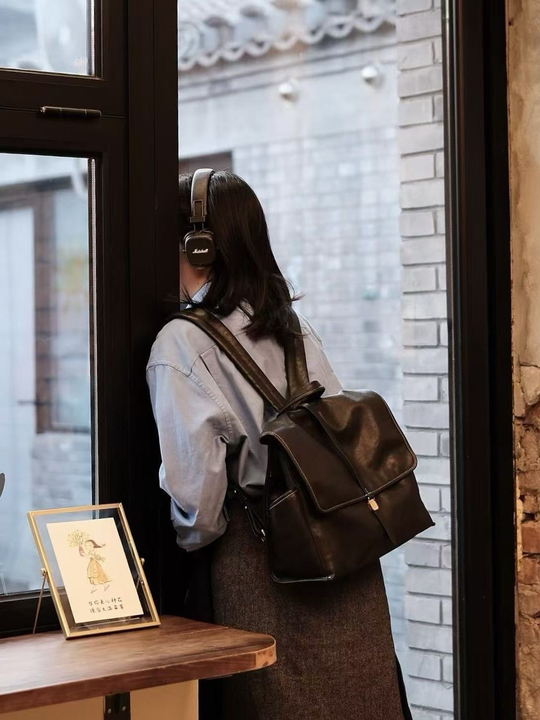 Simple Large Capacity Vegetable Tanned Sheepskin Backpacks