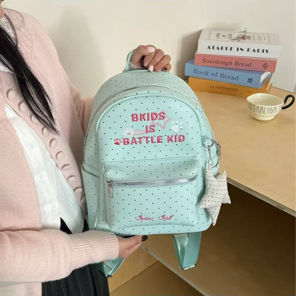 Girly Style Mint Green Wave Point Female Women's Backpack