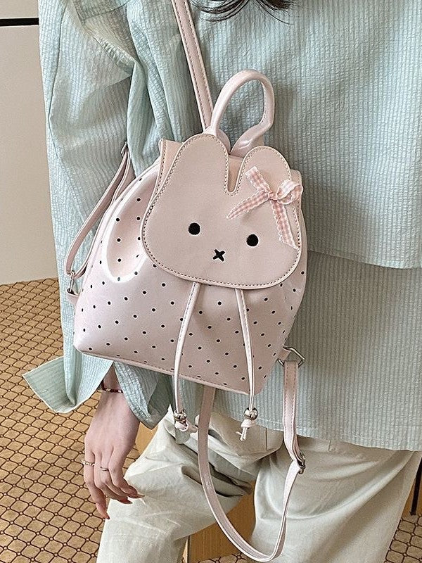 Women's Miffy Rabbit Drawstring Design Cute Bow Polka Dot Backpacks