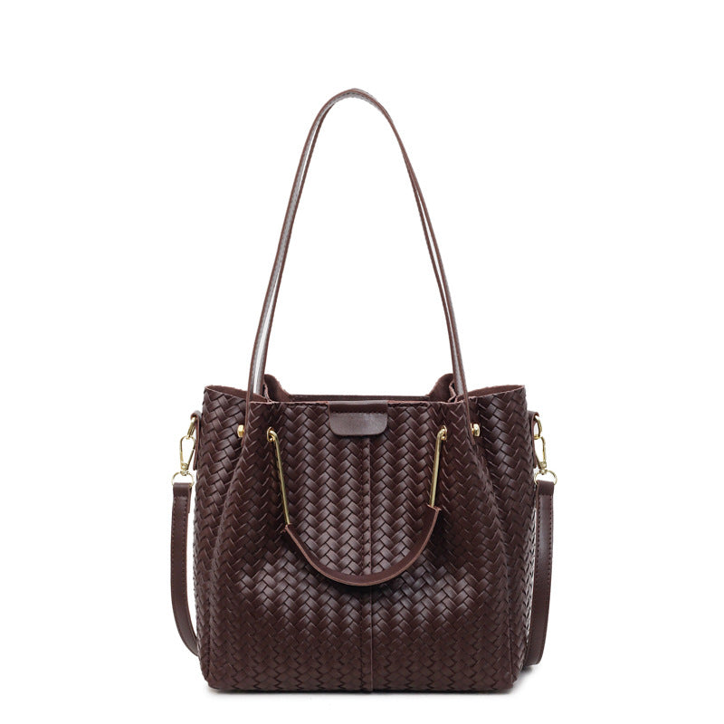 Women's Advanced Texture Woven Indentation Large Capacity Bucket Bags