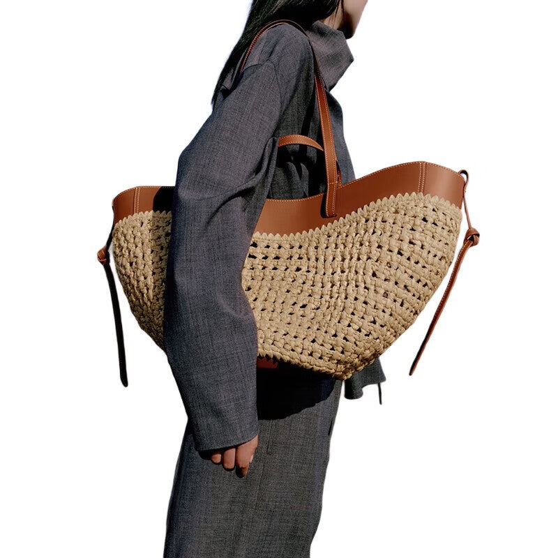 Women's Retro Artistic Fashion Large Capacity Straw Woven Tote Bags