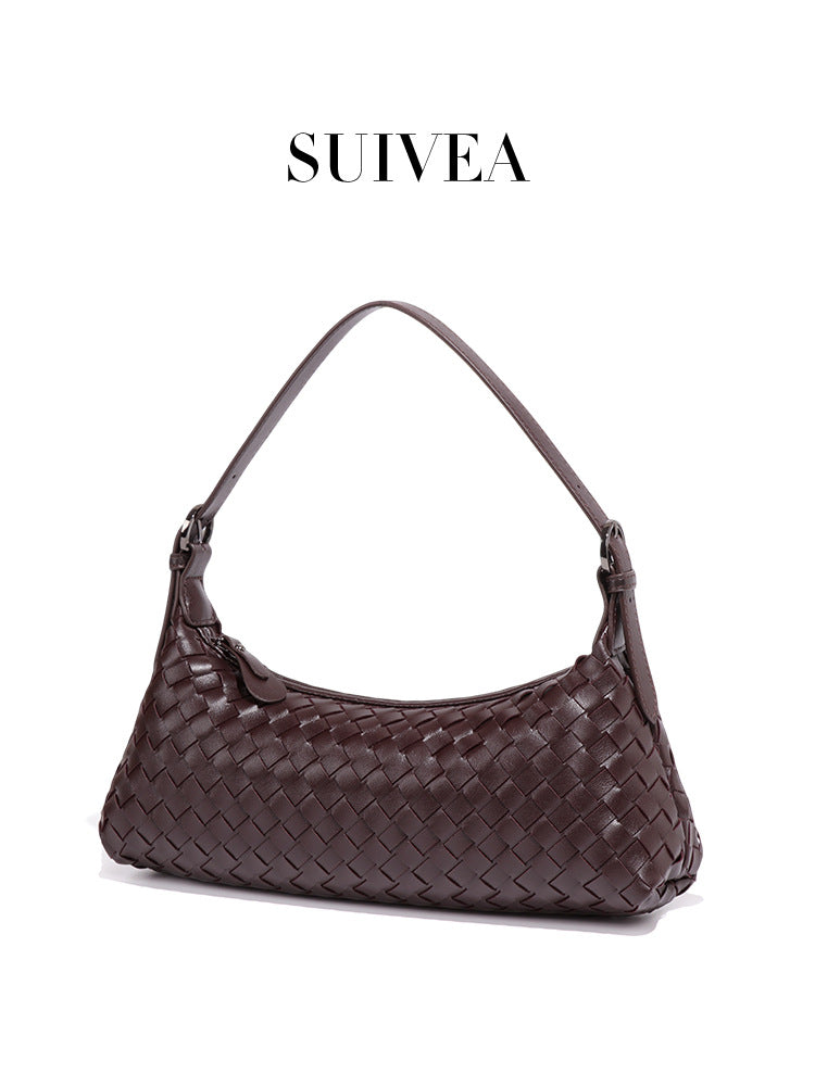 Women's Woven Baguette Texture Soft Leather Underarm Women's Handbag
