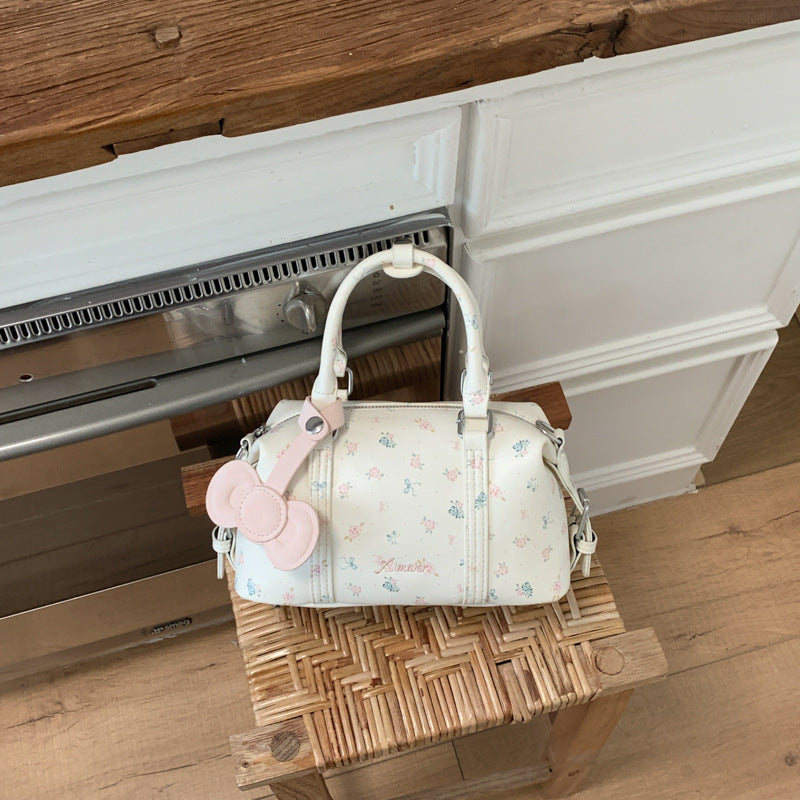 Women's Korean Style Floral Bow Portable Boston Good-looking Super Bags