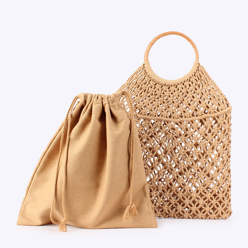 Simple Solid Color Woven Daily Handmade Cotton String Women's Handbag