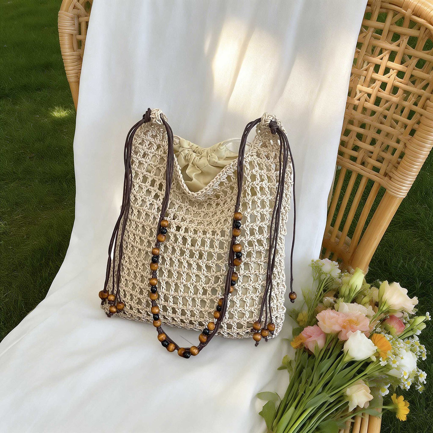 Women's Holiday Early Spring Weaving Hollow Beaded Women's Messenger Bag