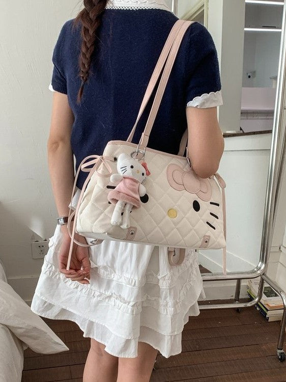 Women's Style Cartoon Cat Large Capacity Fashion Rhombus Sweet Bow Bags