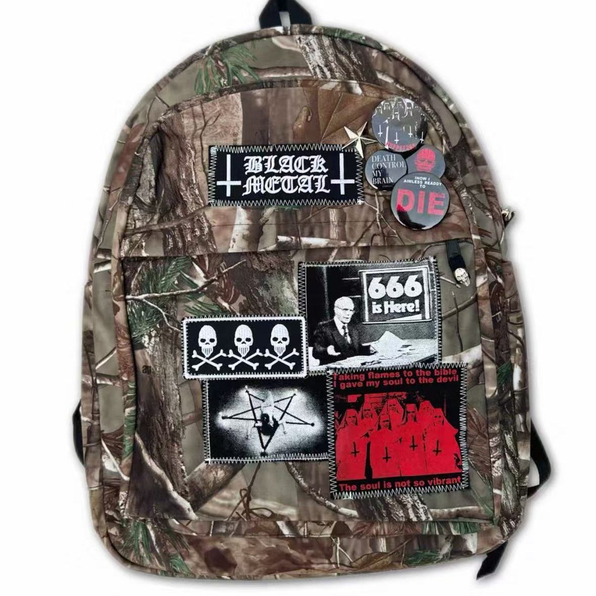 Leaves Camouflage Cross Subculture Rock Dark Punk Leisure Backpack