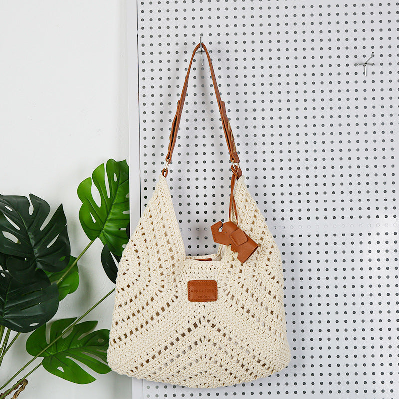 Elephant Cotton String Straw Summer Beach Drawstring Women's Handbag