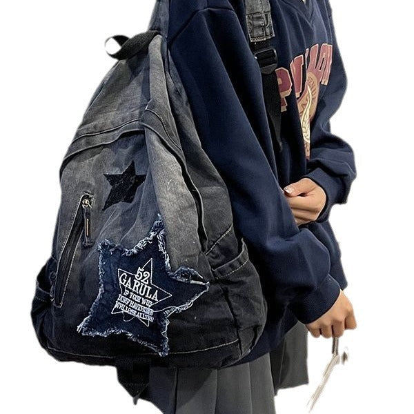 Jean Retro Niche High-grade Large Capacity Women's Backpack
