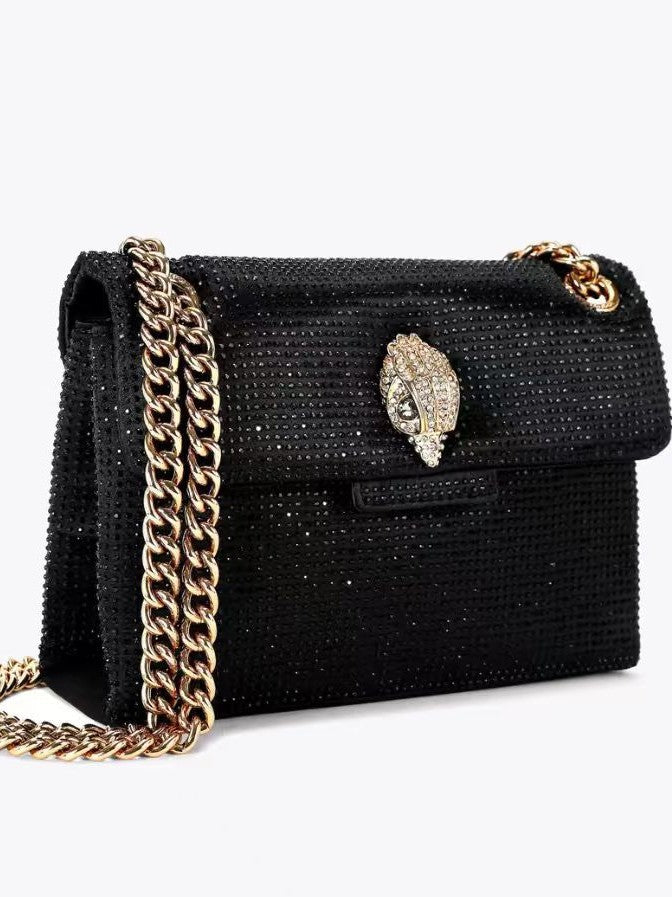 British Hot Rhinestone Minority Single Eagle Head Chain Black Women's Messenger Bag